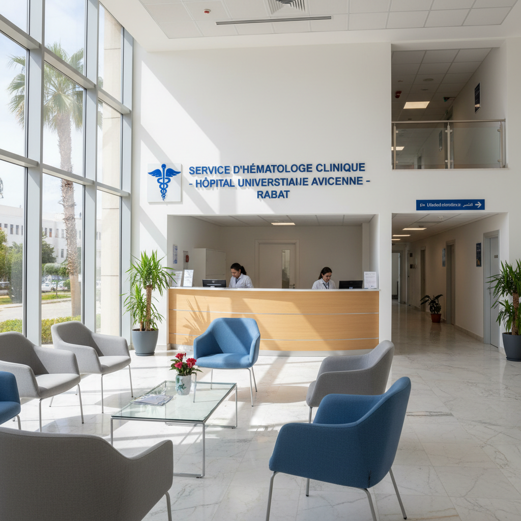 Modern hospital reception area with comfortable seating and Indian medical staff at desk